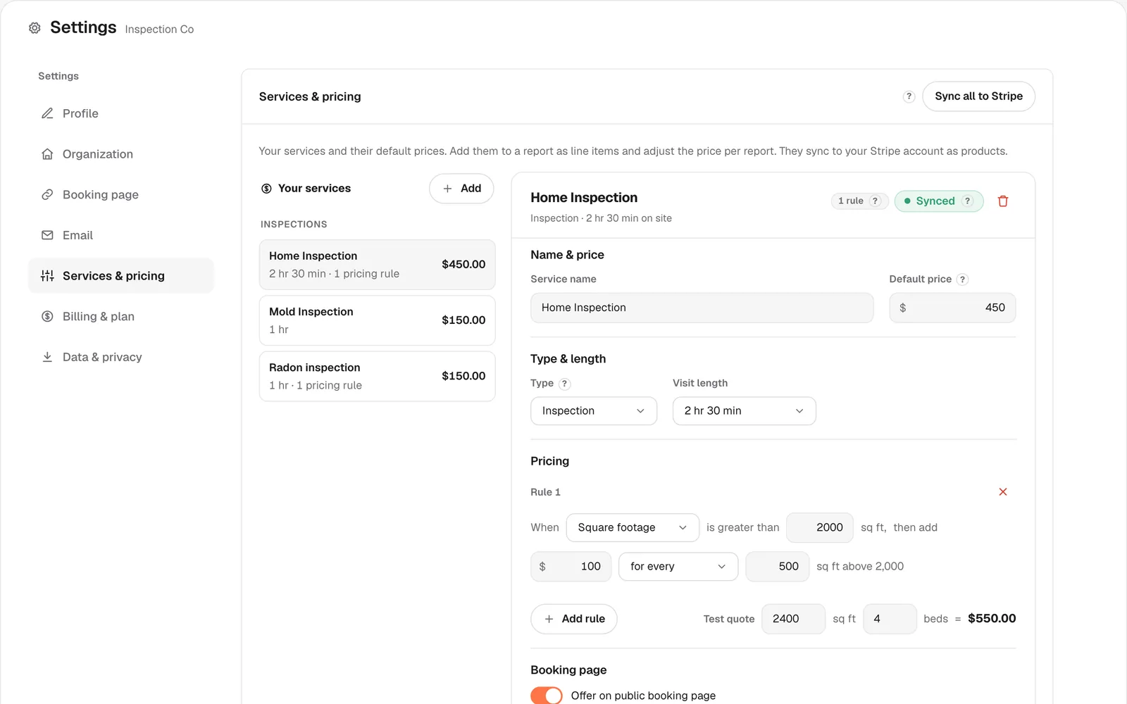 An itemized invoice with line items, a total, and a paid status.